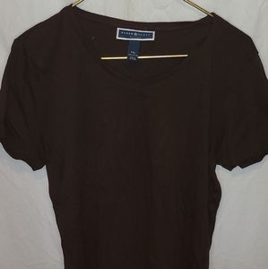 Brown Karen Scott V-neck 100% cotton Short Sleeve Top Size PXL
